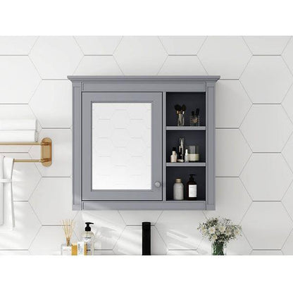 30" x 28" Medicine Cabinet, Wall Mounted Bathroom Storage Cabinet, Modern Bathroom Wall Cabinet with Mirror,Medicine Cabinet, Mirror Cabinet with 3 Open Shelves (Not Include Bathroom Vanity) - Streamdale Furniture