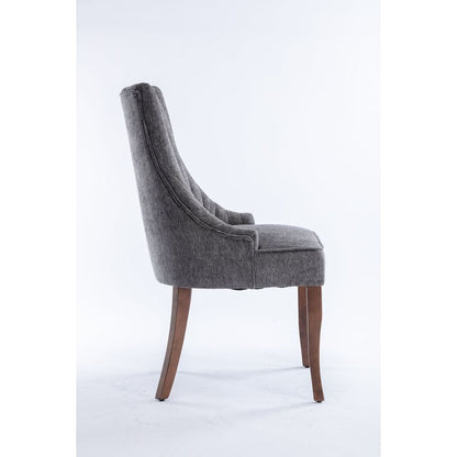 Exquisite Gray Linen Fabric Upholstered Strip Back Dining Chair with Solid Wood Legs 2 Pcs