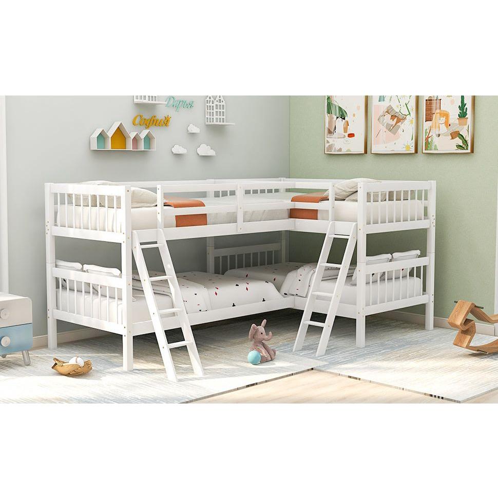 L-Shaped Bunk Bed with Ladder,Twin Size-Gray