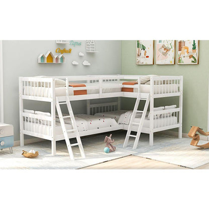 L-Shaped Bunk Bed with Ladder,Twin Size-Gray