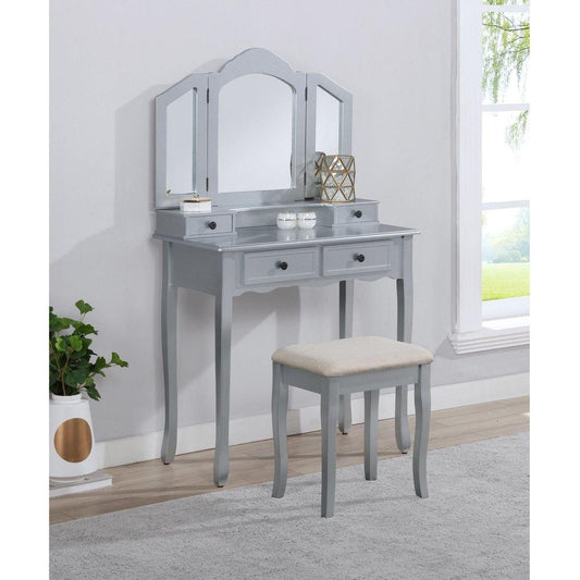 Sanlo Wooden Vanity Make Up Table and Stool Set, Silver