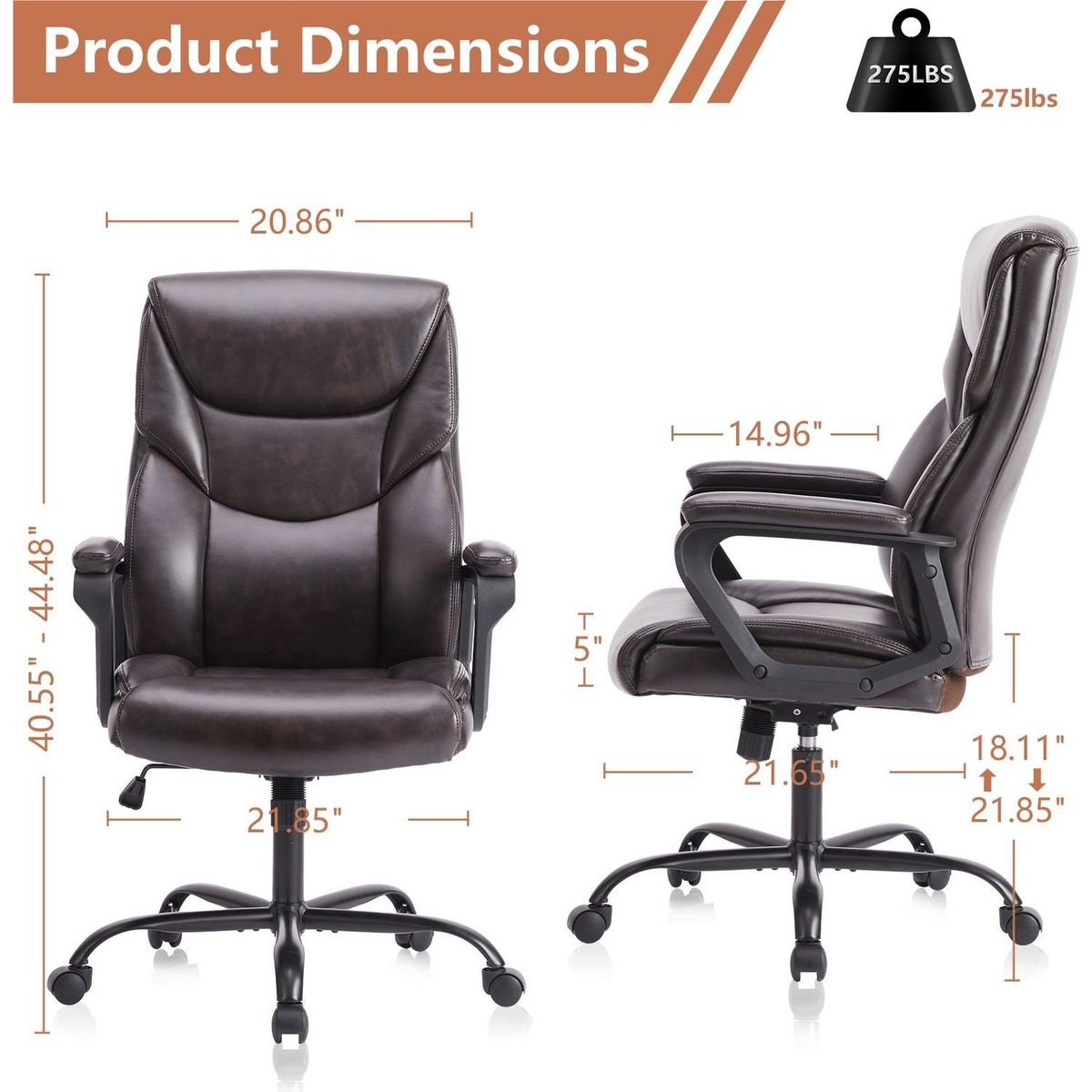 Home Office Chair Ergonomic PU Leather Desk Chair with Armrests