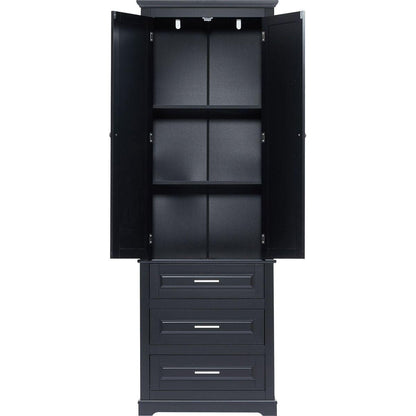 Tall Storage Cabinet with Three Drawers for Bathroom/Office, Black