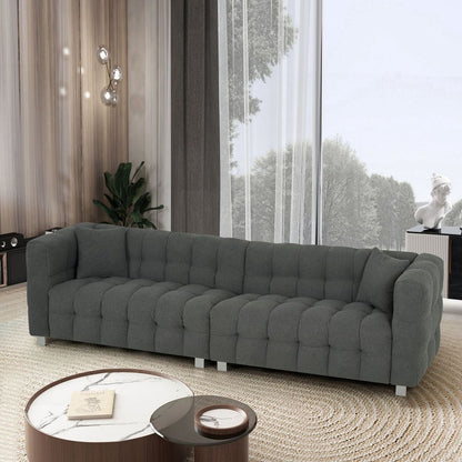 inch gray teddy velvet sofa with two throw pillows in living room Bedroom apartment sofa supported by hardware feet