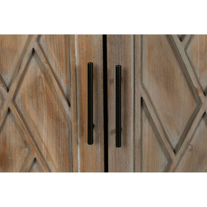 4 Door Wooden Twill Sideboard American Country Vintage Old Living Room Dining Room Hallway Entryway Cabinet (Brown)
