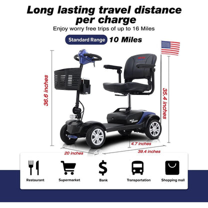 MAX SPORT BLUE 4 Wheels Outdoor Compact Mobility Scooter with 2 in 1 Cup & Phone Holder