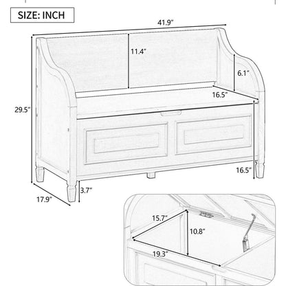 Rustic Style Solid wood Entryway Multifunctional Storage Bench with Safety Hinge (White+ Beige)