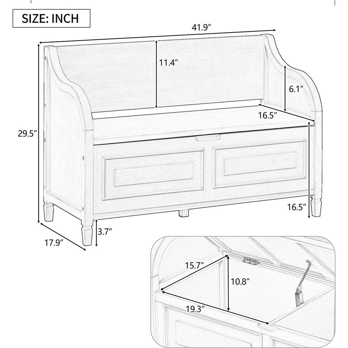 Rustic Style Solid wood Entryway Multifunctional Storage Bench with Safety Hinge (Antique Navy+ Beige)
