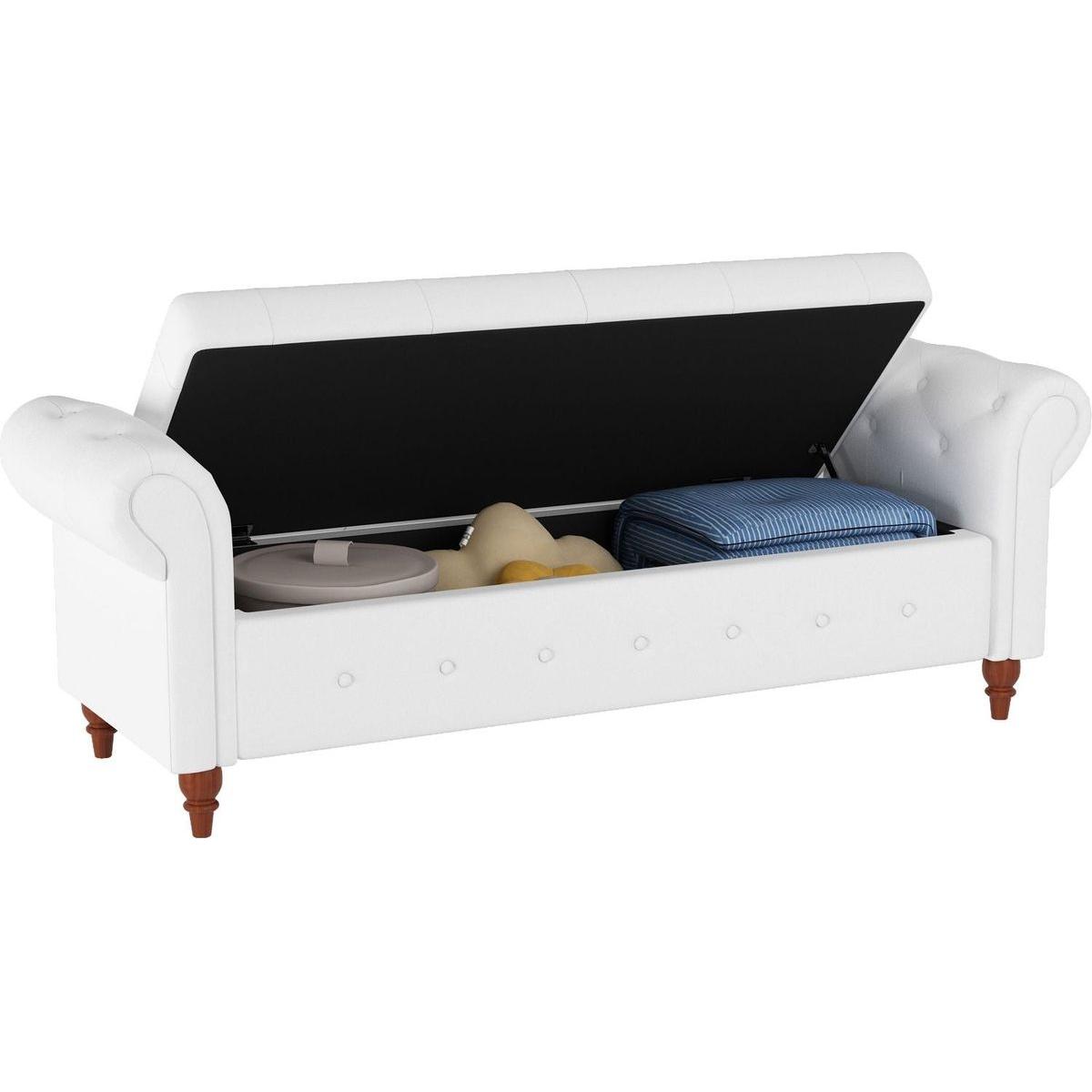 63" Bed Bench Cream White Fabric