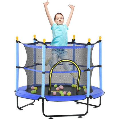 Qaba 4.6' Trampoline for Kids, 55 Inch Toddler Trampoline with Safety Enclosure & Ball Pit for Indoor or Outdoor Use, Built for Kids 3-10 Years, Blue