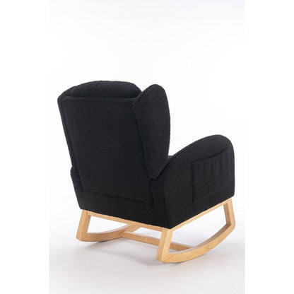 Teddy Fabric Rocking Chair With Packet Wood Legs,Black