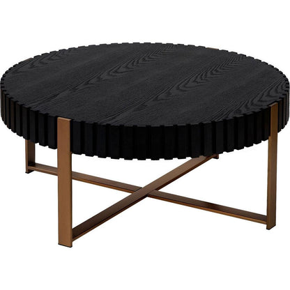 Modern Handcraft Drum Coffee Table 31.5 inch Round Coffee Table for Living Room,Small Coffee Table with Sturdy Pedestal,Black