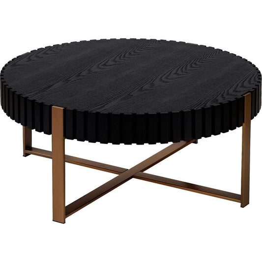 Modern Handcraft Drum Coffee Table 31.5 inch Round Coffee Table for Living Room,Small Coffee Table with Sturdy Pedestal,Black