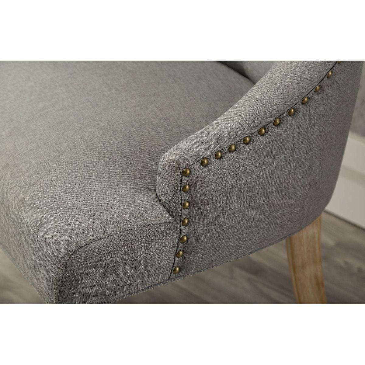 Grey Button Tufted Solid Wood Wingback Hostess Chairs with Nail Heads Set of 2