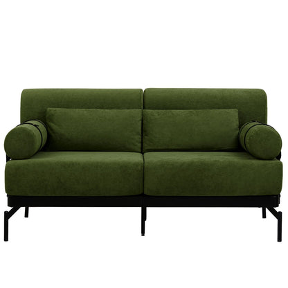 Modern Loveseat Sofa 2-Seater with USB Ports, Cylindrical Armrests, Green Chenille, 59 Inch