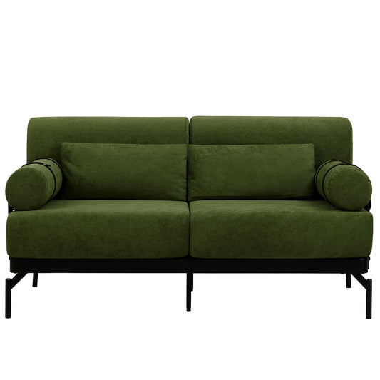 Modern Loveseat Sofa 2-Seater with USB Ports, Cylindrical Armrests, Green Chenille, 59 Inch