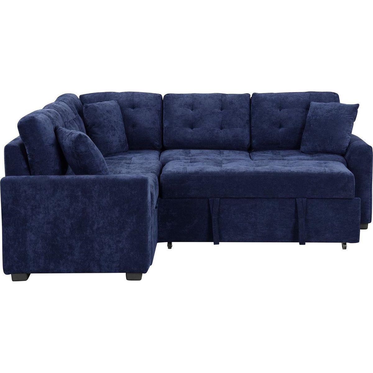 82.6" L-shape Sofa Bed Pull-out Sleeper Sofa with Wheels, USB Ports, Power Sockets for Living Room, Navy Blue