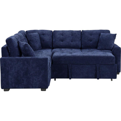 82.6" L-shape Sofa Bed Pull-out Sleeper Sofa with Wheels, USB Ports, Power Sockets for Living Room, Navy Blue