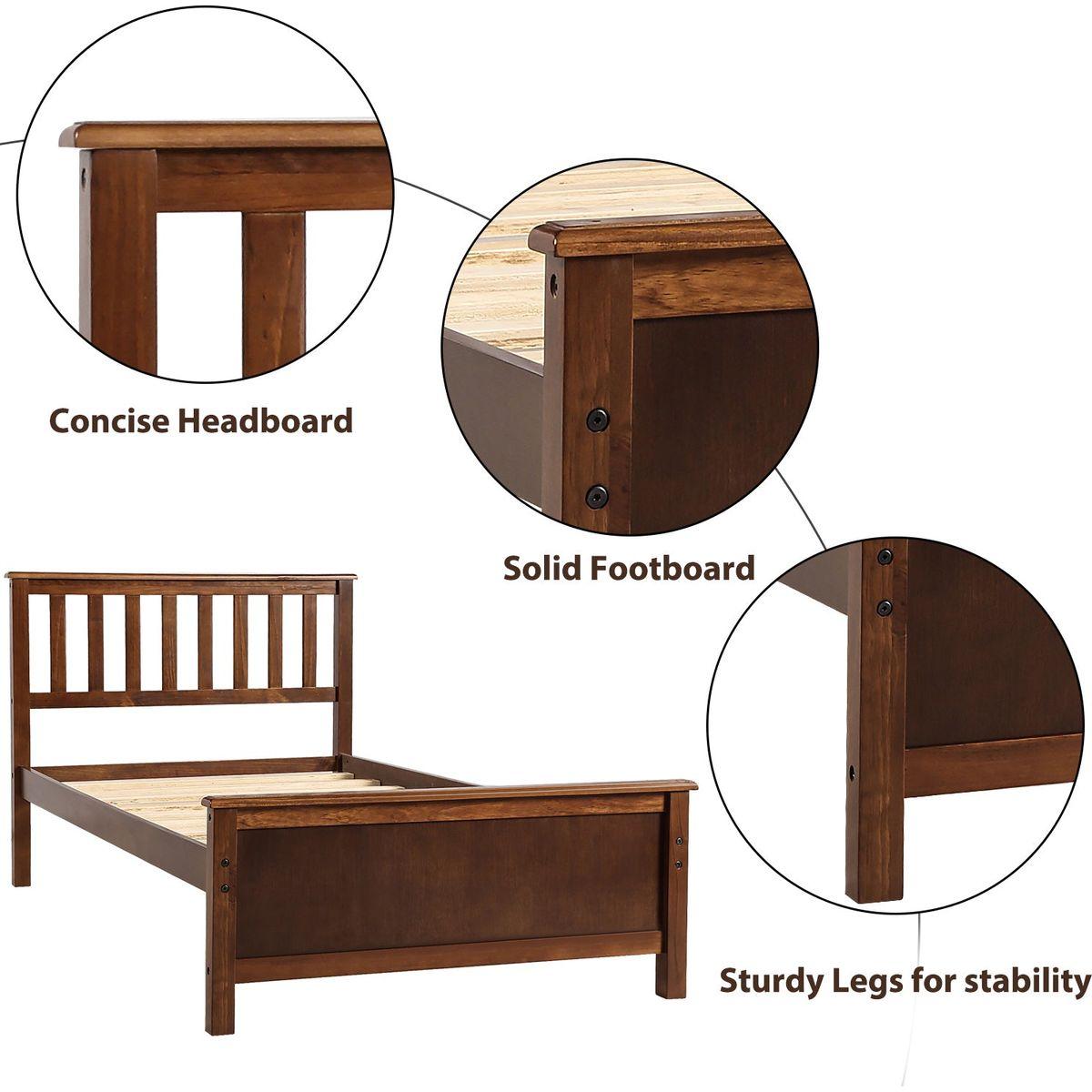 Twin Size Wood Platform Bed with Headboard,Footboard and Wood Slat Support, Walnut