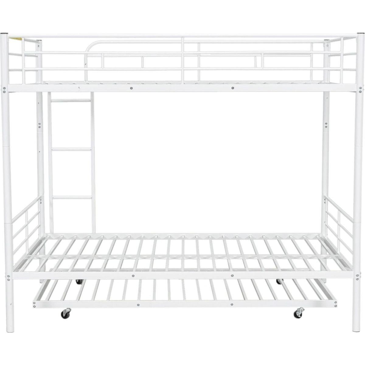 Full Over Full Metal Bunk Bed with Trundle, White