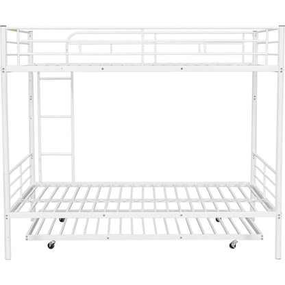 Full Over Full Metal Bunk Bed with Trundle, White