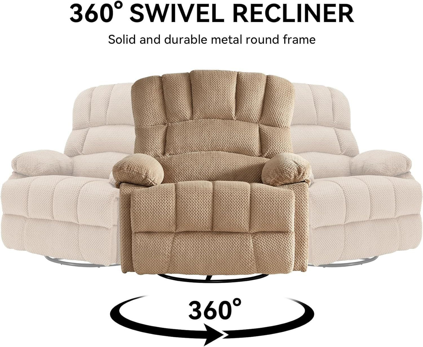 360 Rocking Swivel Rocker Recliner Chair, Oversized Recliner Chairs,Overstuffed Manual Nusery Glider Recliner,Extra Wide Recliner for Living Room Lazy Boy Single Sofa Khaki