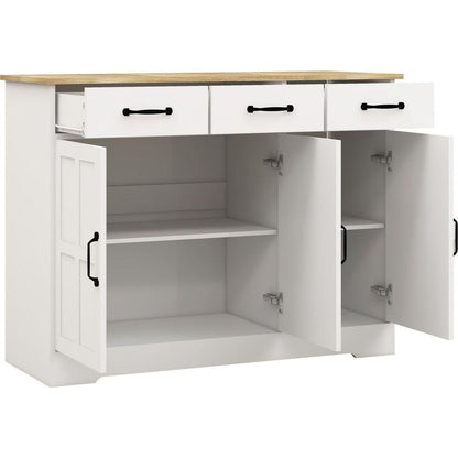 Farmhouse Buffet Cabinet Storage Sideboard with 3 Drawers and 3 Doors for Dining Living Room Kitchen Cupboard-White