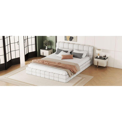 Queen Size Upholstered Platform Bed, White