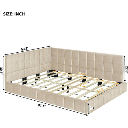 Full Size Upholstered Daybed/Sofa Bed Frame-Beige, Velvet