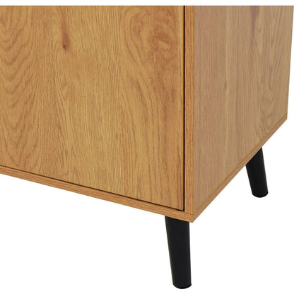 Storage Cabinet with 3 Drawers & Adjustable Shelf, Mid Century Cabinet with Door, Accent Cabinet for Living Room, Home Office, Entryway, Natural Wood Color