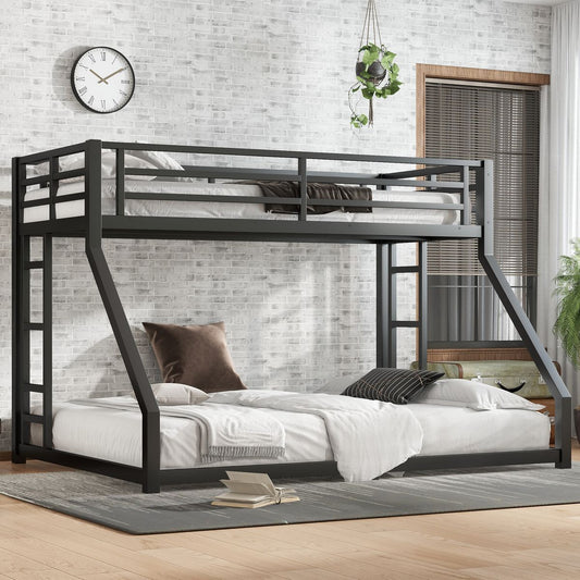Metal Twin XL over Queen Bunk Bed for Teens and Adults,Noise Reduced/No Box Spring Needed, Black