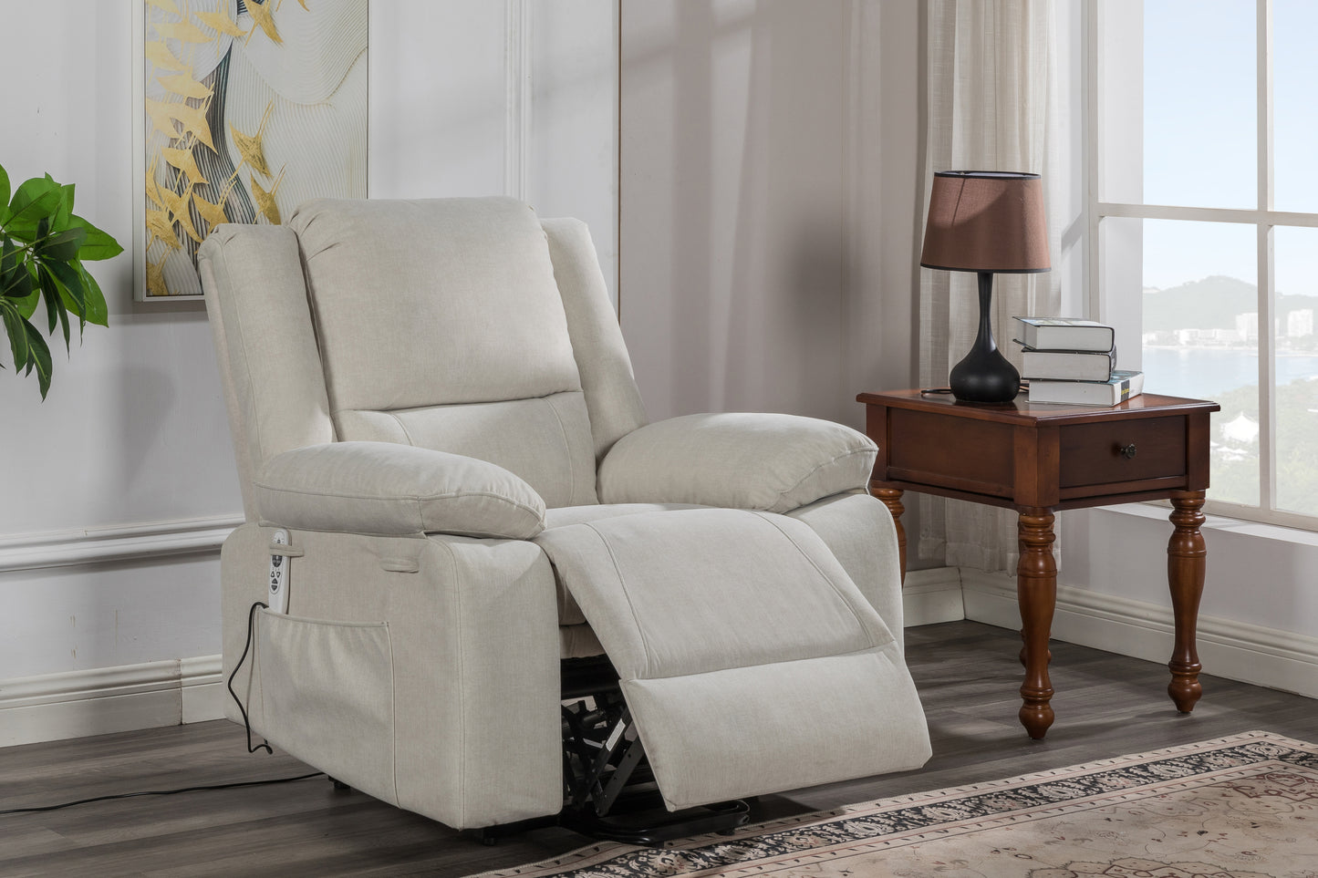 Electric Power Recliner Chair With Massage For Elderly, Remote Control Multi-function Lifting, Timing, Cushion Heating Chair With Side Pocket Beige