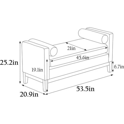 53.5"W Elegant Upholstered Bench, Ottoman with Wood Legs & Bolster Pillows for End of Bed, Bedroom, Living Room, Entryway, Black