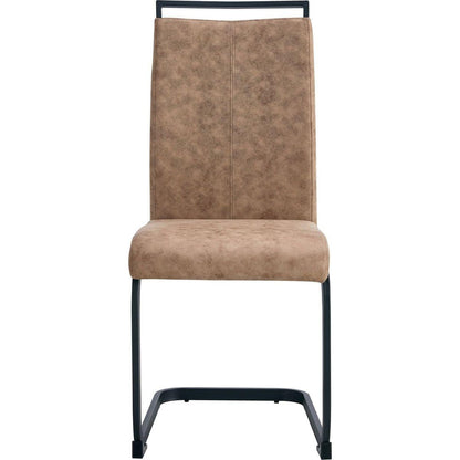 Modern Dining Chairs, Technology cloth High Back Upholstered Side Chair with C-shaped Tube Black Metal Legs for Dining Room Kitchen Vanity  Club Guest Office chair (Set of 4)Brown 1162