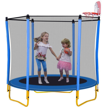 5.5FT Trampoline for Kids - 65" Outdoor & Indoor Mini Toddler Trampoline with Enclosure, Basketball Hoop and Ball Included