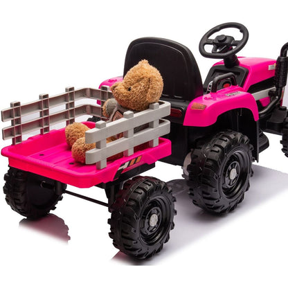 Ride on Tractor with Trailer,24V Battery Powered Electric Tractor Toy, 200w*2motor 1.86-4.97MPH/Remote Control,electric car for kids,Three speed adjustable,USB,MP3 ,Bluetooth,LED light, safety belt.