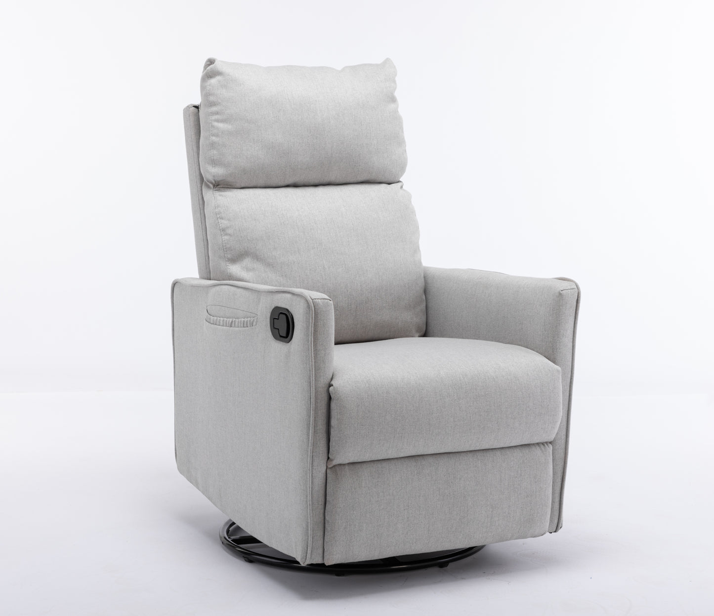 Cotton Linen Fabric Swivel Rocking Chair Glider Rocker Recliner Nursery Chair With Adjustable Back And Footrest For Living Room Indoor,Light Gray