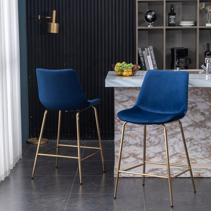 Aufurr Modern Velvet 26.50 Counter Height Stool, Set of 2, Blue