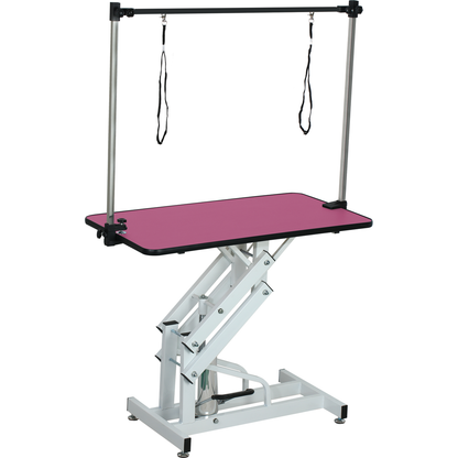 42.5INCH HYDRAULIC PET GROOMING TABLE WITH "H" ARM PINK
