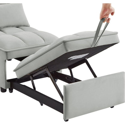 4 in1 Multi-Function Single Sofa Bed with Storage Pockets,Tufted Single Pull-out Sofa Bed with Adjustable Backrest and Pillows, Convertible Chaise Lounge,Gray