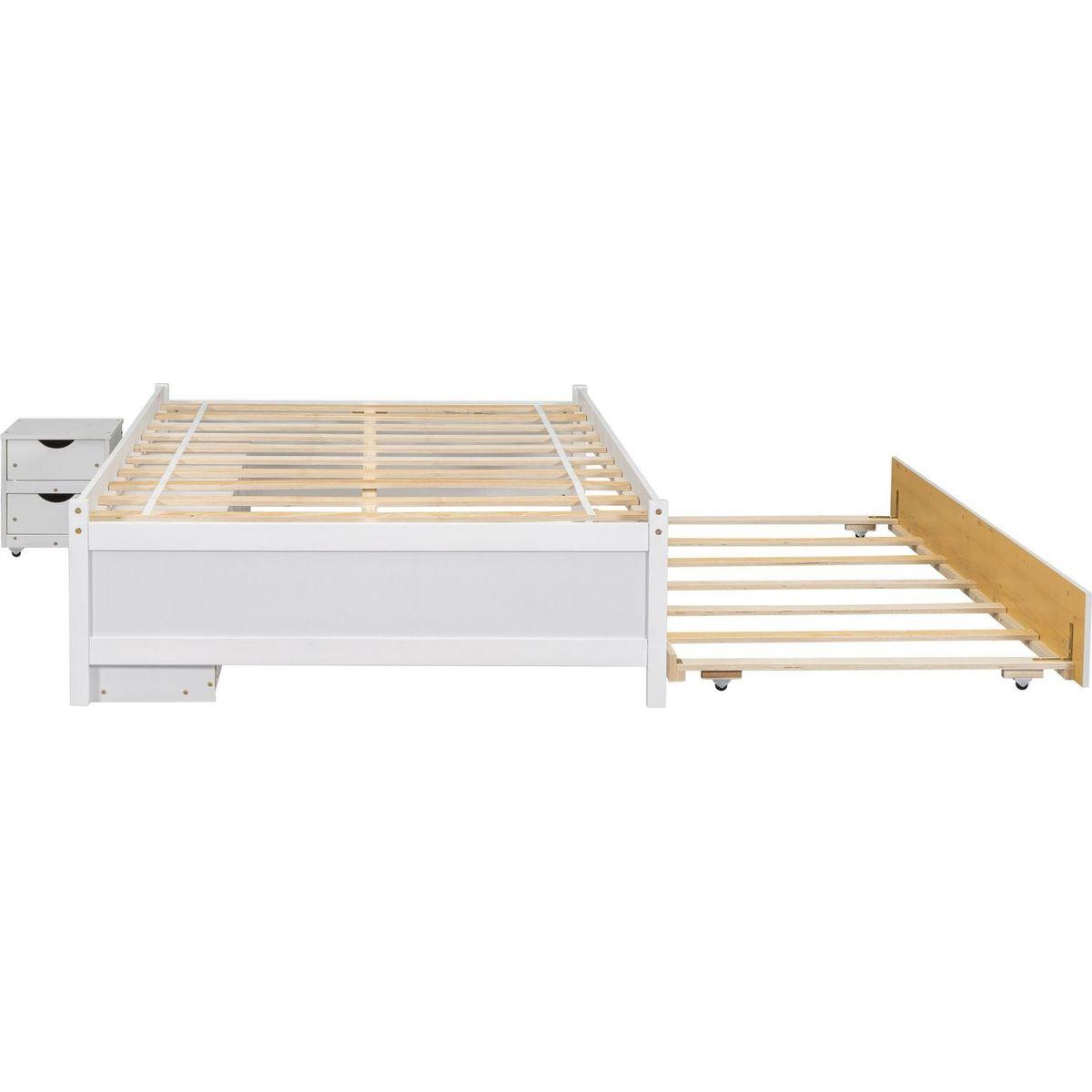 Versatile Full Bed with Trundle,Under bed Storage Box and Nightstand .White