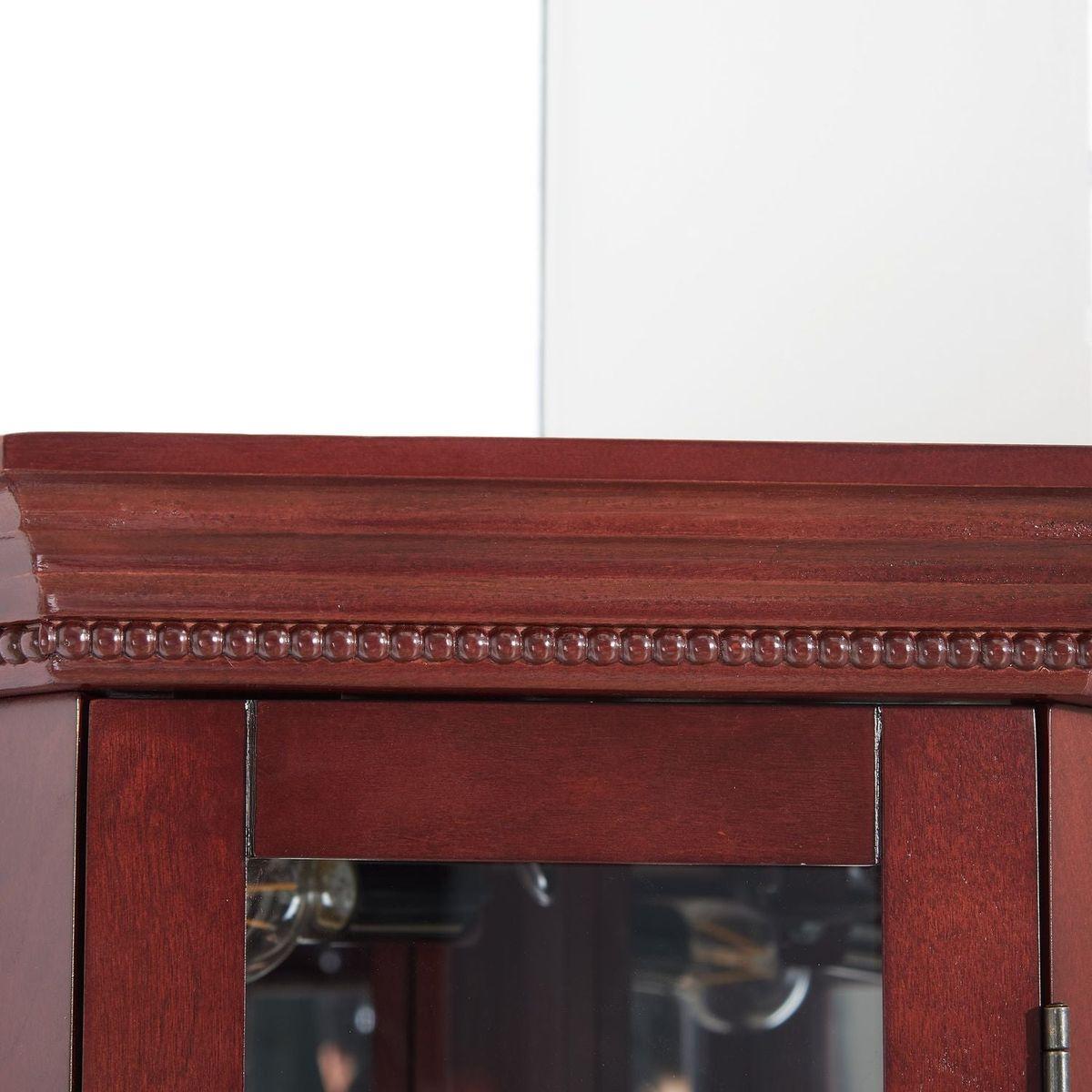 Corner Curio Cabinet with Lights, Adjustable Tempered Glass Shelves, Mirrored Back, Display Cabinet,Cherry (E26 light bulb not included)