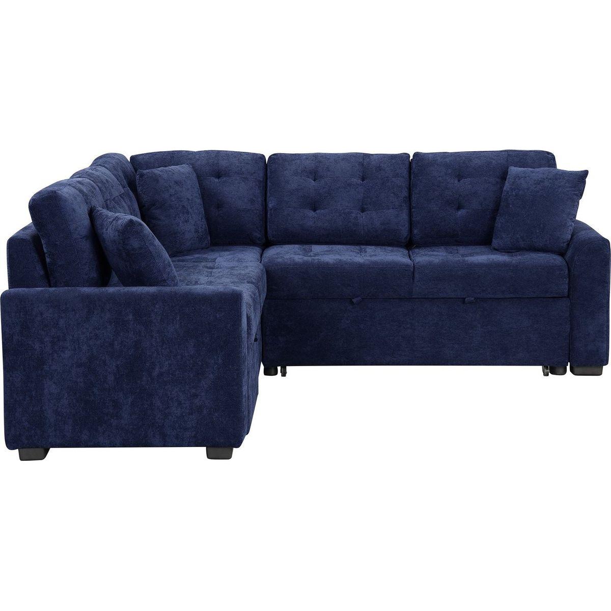 82.6" L-shape Sofa Bed Pull-out Sleeper Sofa with Wheels, USB Ports, Power Sockets for Living Room, Navy Blue