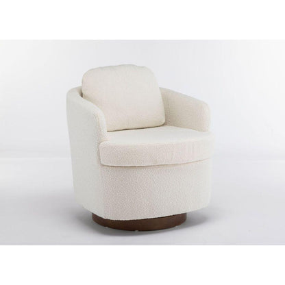 Boucle Fabric Swivel Accent Chair With Soild Wood Round Brown Base Leg,Ivory