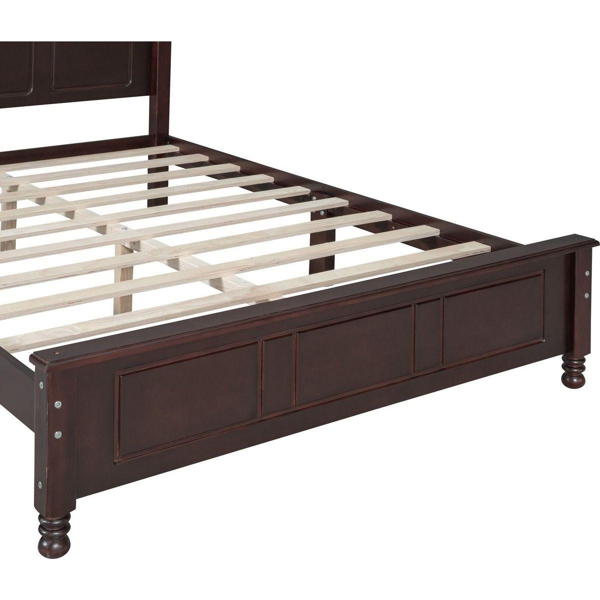 Full Size Wood Platform Bed Frame,Retro Style Platform Bed with Wooden Slat Support,Dark Walnut