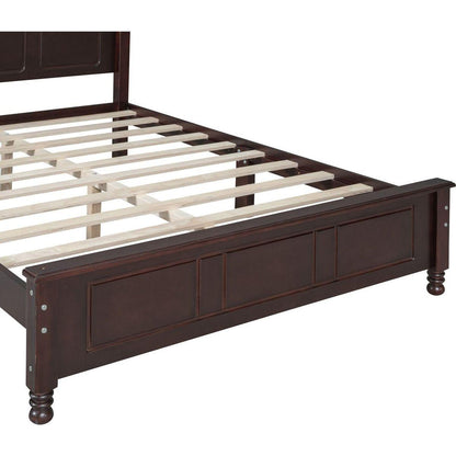 Full Size Wood Platform Bed Frame,Retro Style Platform Bed with Wooden Slat Support,Dark Walnut