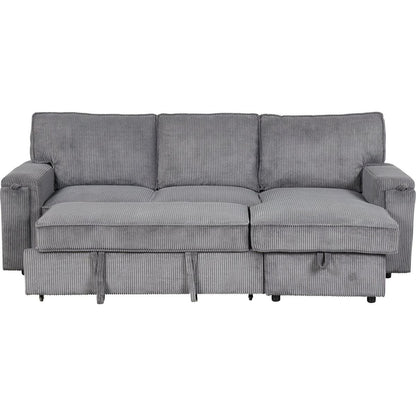 Upholstery Sleeper Sectional Sofa with Storage Bags and 2 cup holders on Arms