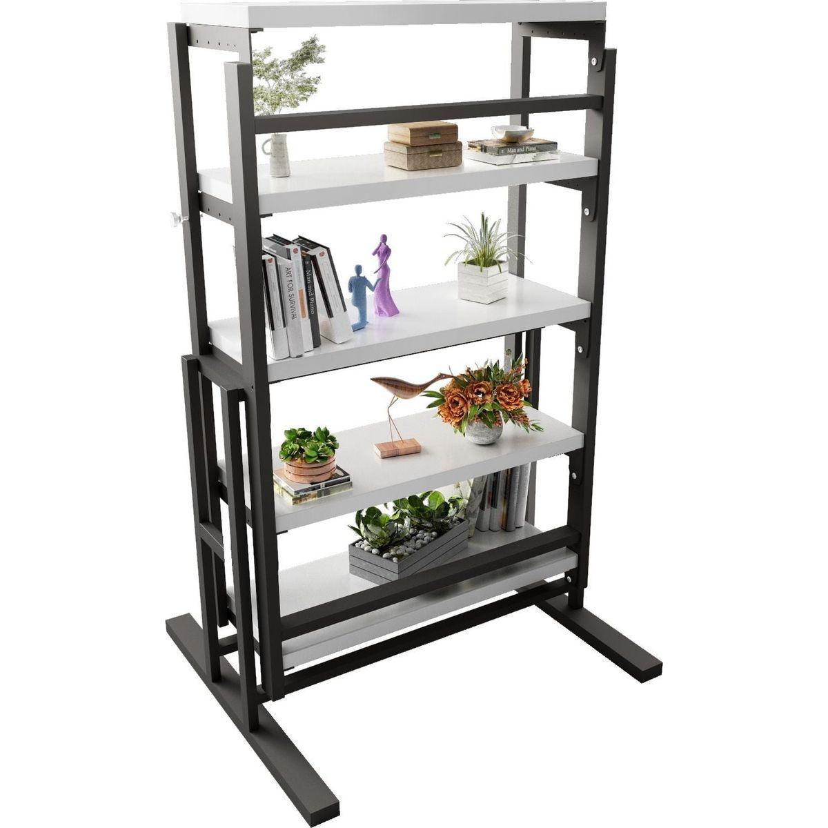 Solid Mahogany Wood Multifunction Convertible Dining Table,Free Switch Space Saving Table Shelf for Home and Studio, White Finish