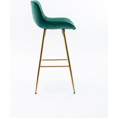 30 inch Set of 2 Bar Stools,with Chrome Footrest Velvet Fabric Counter Stool Golden Leg Simple High Bar Stool,GREEN