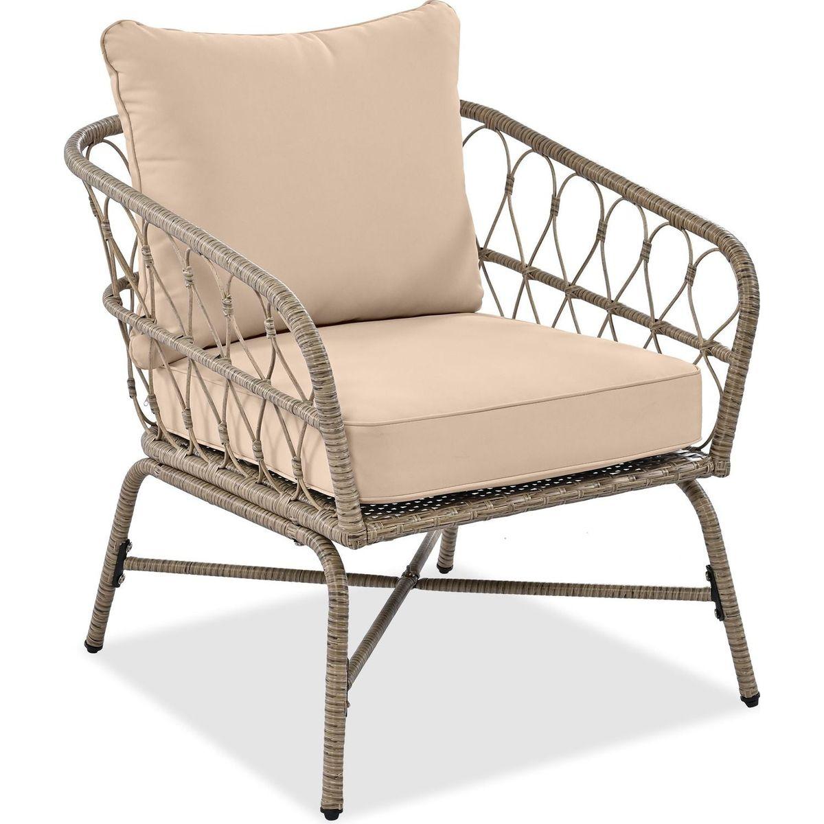 GO Bohemia-inspired 4-Person Outdoor Seating Group With Removable Cushions, Conversation Patio Set With Wood Tabletop, Beige